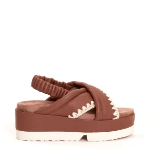 Acquista le MOU - cross wedge sandal in pelle rosa antico