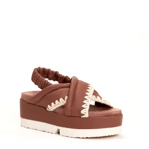 Acquista le MOU - cross wedge sandal in pelle rosa antico