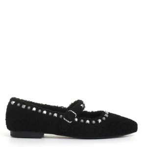 ballerina ecofur nero con cinturino e borchie