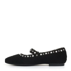 ballerina ecofur nero con cinturino e borchie