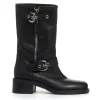 biker punta quadrata pelle nera fibbie tacco 50 mm