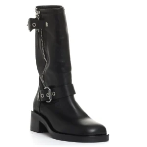 biker punta quadrata pelle nera fibbie tacco 50 mm