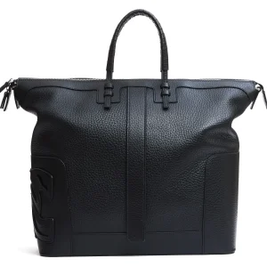 borsa doppio manico in pelle martellata nera
