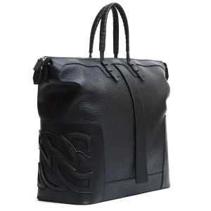 borsa doppio manico in pelle martellata nera