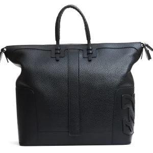 borsa doppio manico in pelle martellata nera