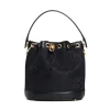 bucket bag tessuto logato e pelle nera