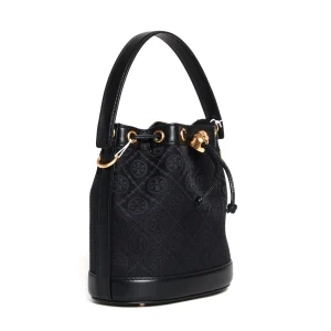 bucket bag tessuto logato e pelle nera