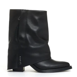 camperos con risvolto pelle nera tacco 60 mm