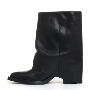 camperos con risvolto pelle nera tacco 60 mm