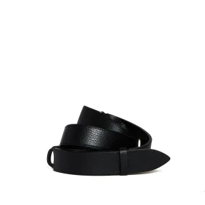 cintura nobuckle in pelle martellata nera