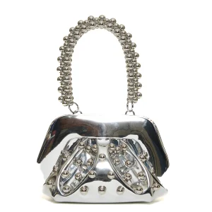 clutch argento borchie manico palline