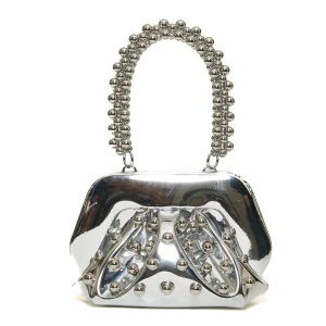 clutch argento borchie manico palline