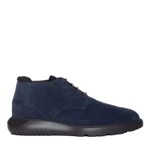 Hogan - Blue Suede Ankle Boots with Cube Sole