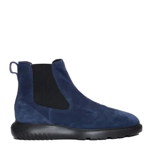Hogan - Blue Suede Ankle Boots with Cube Base