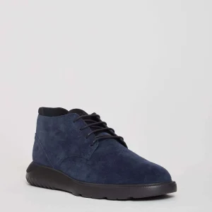 Hogan - Blue Suede Ankle Boots with Cube Sole