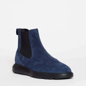 Hogan - Blue Suede Ankle Boots with Cube Base