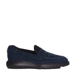 Hogan - Mocassini in camoscio blu con suola in gomma