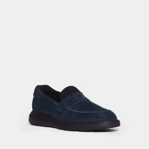 Hogan - Mocassini in camoscio blu con suola in gomma