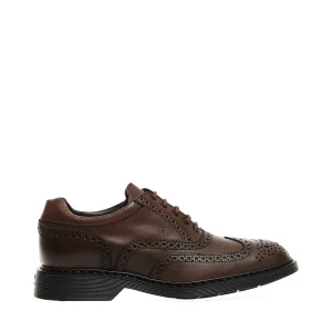 Hogan - Striped Brown Leather Lace-up Shoes with Perforations