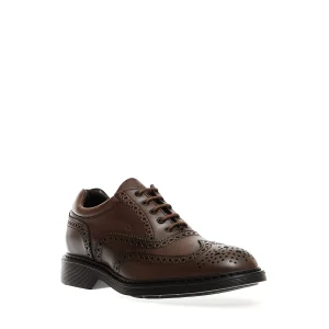Hogan - Striped Brown Leather Lace-up Shoes with Perforations