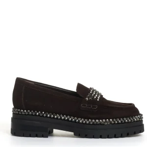 mocassino camoscio ebano con strass