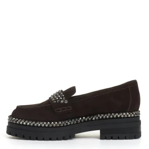 mocassino camoscio ebano con strass