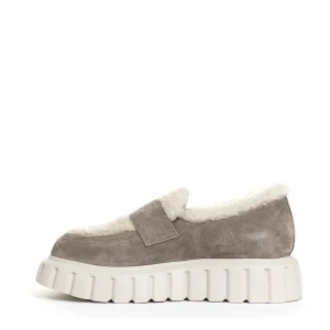 mocassino camoscio taupe e ecomontone