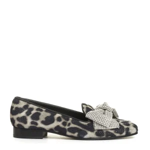 mocassino fiocco strass e stampa leopardo