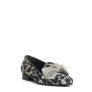 mocassino fiocco strass e stampa leopardo