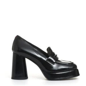 mocassino vernice nero platò tacco 90 mm