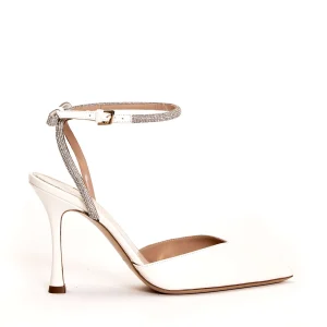 NINALILOU - Eleganti slingback avorio con cinturino di strass