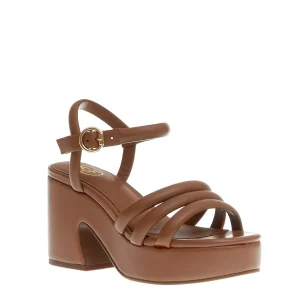 Sandalia ASH in pelle cuoio con tacco e platò