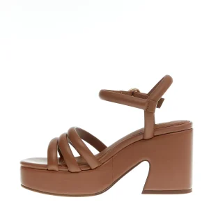 Sandalia ASH in pelle cuoio con tacco e platò