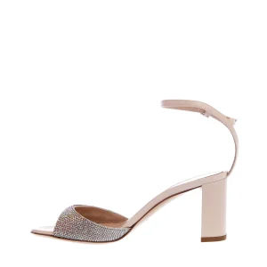 Sandalia rosa in polvere con strass, tacco 80 mm