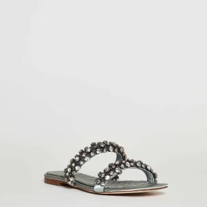 Sandalia TORY BURCH in raso blu chiaro con strass argento