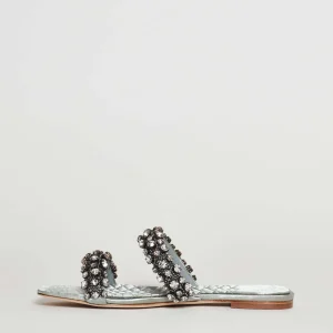 Sandalia TORY BURCH in raso blu chiaro con strass argento