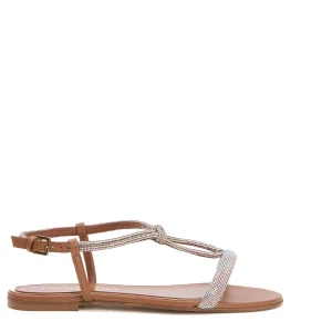 sandalo basso cuoio e strass