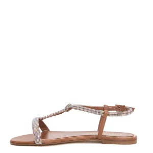 sandalo basso cuoio e strass