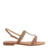 sandalo in camoscio beige con cristalli blu e rame
