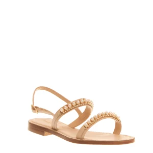 sandalo in pelle con perle