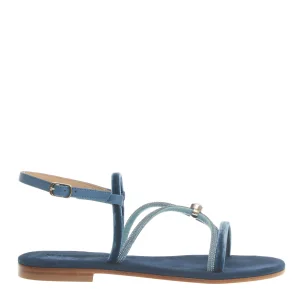 sandalo in velluto blu con microcristalli