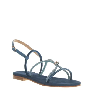 sandalo in velluto blu con microcristalli