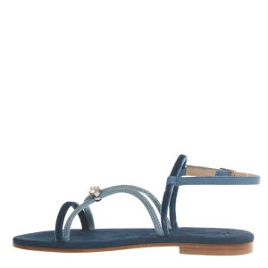 sandalo in velluto blu con microcristalli