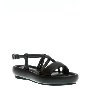 Sandalo zeppa bassa in pelle nera: Patrizia Bonfanti