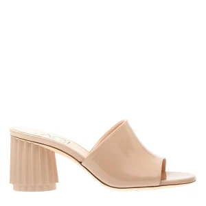 Scarpe AGL: Slipper beige in vernice con tacco a righe 70mm