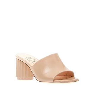 Scarpe AGL: Slipper beige in vernice con tacco a righe 70mm