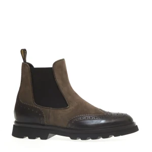 Scarpe Beatles: Pelle marrone e camoscio grigio perla con cuciture