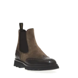 Scarpe Beatles: Pelle marrone e camoscio grigio perla con cuciture