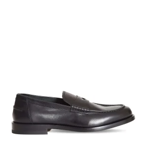 Scarpe Doucal's: Mocassino nero in pelle con suola in cuoio