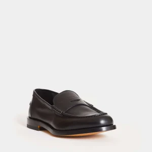 Scarpe Doucal's: Mocassino nero in pelle con suola in cuoio